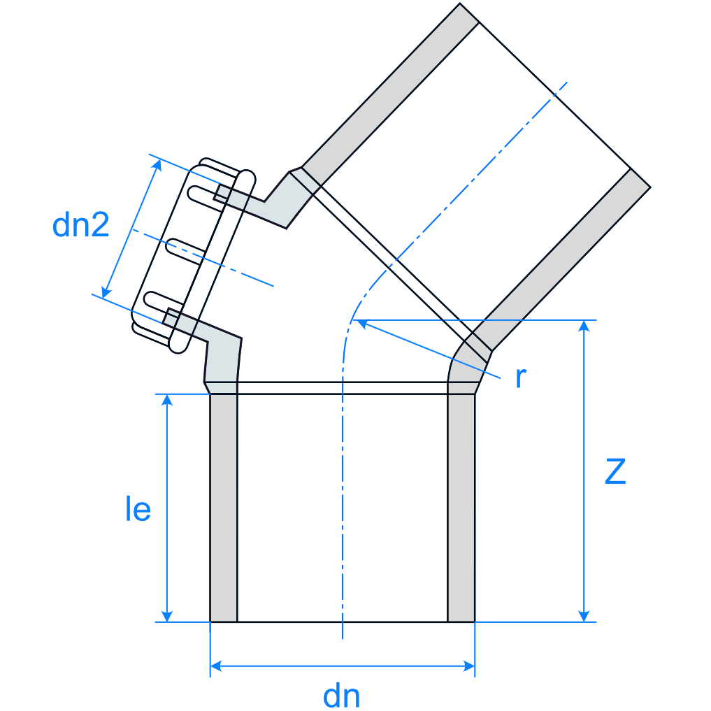 Cleaning Elbow Mld 45 LS Blk Ill